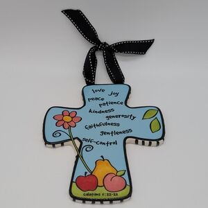Fruits Of The Spirit Decorative  Ceramic Cross with With Hanger